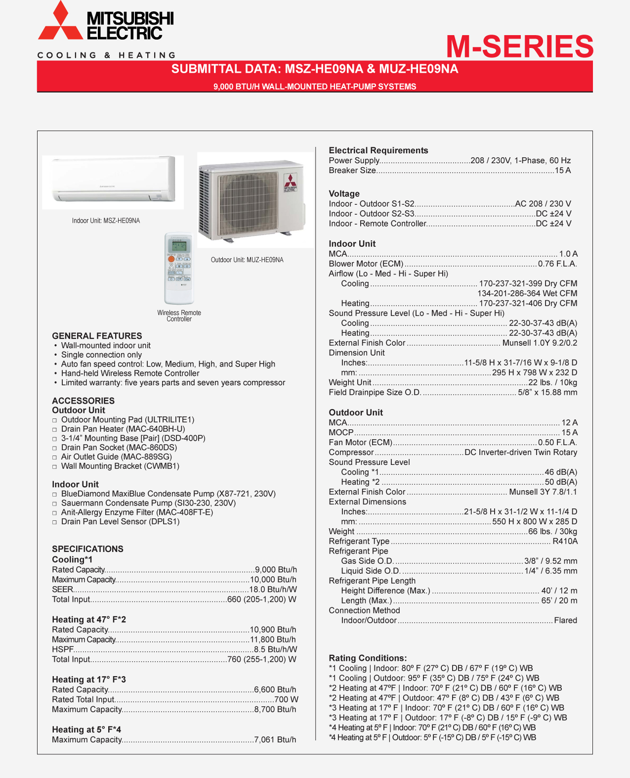 Mini Split 9000 Btu Mitsubishi 18 Seer H2i Heat Pump System Muzhe09na Mszhe09na Includes Remote 0124