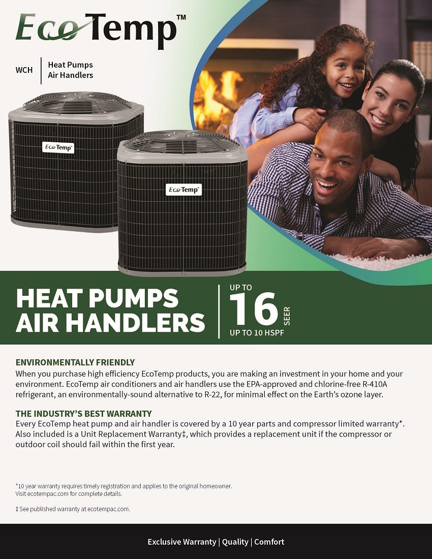 2.5 Ton EcoTemp 16 SEER Heat Pump System WCH6304GKP, WAXL364A