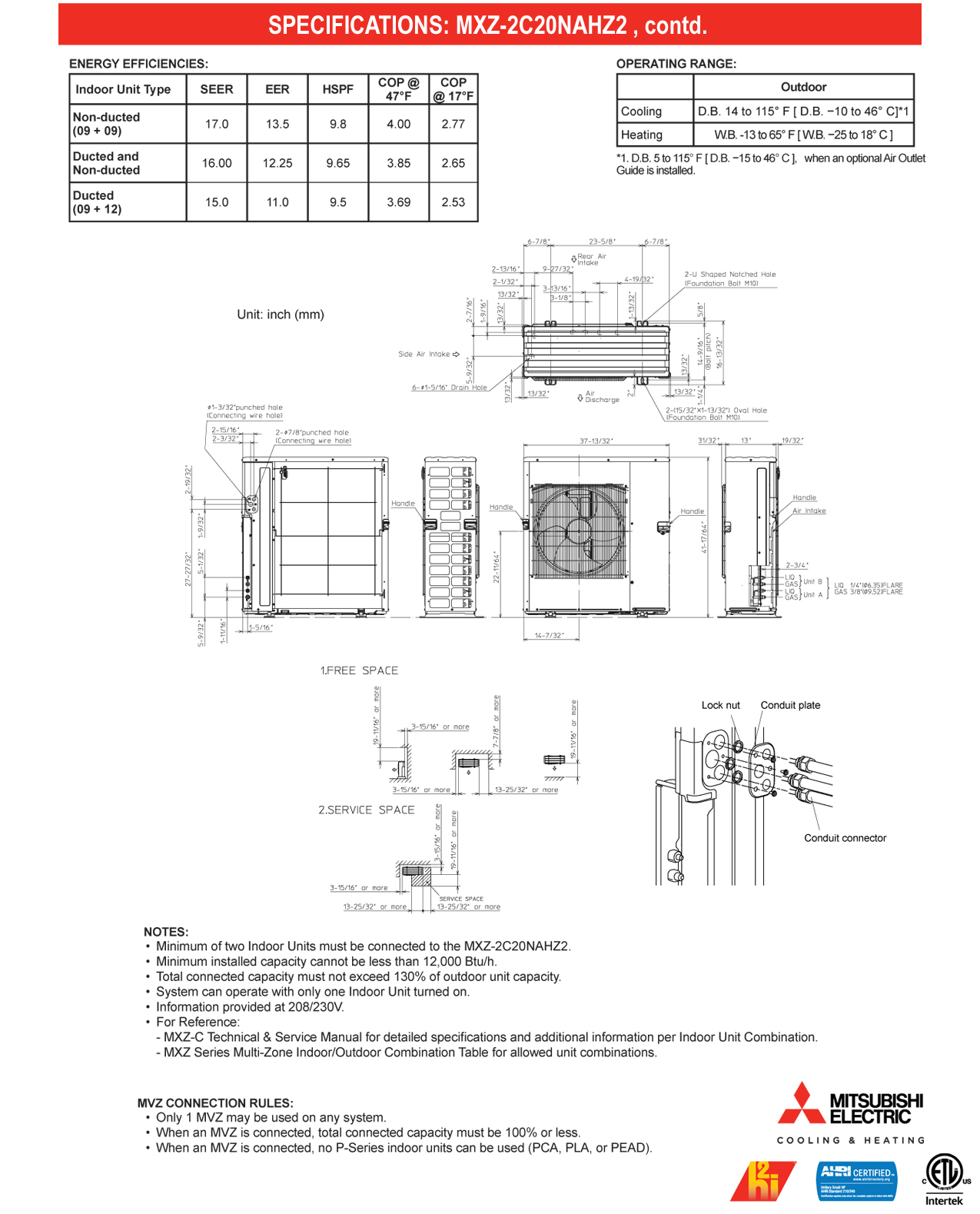 Mini Split Multi 2 Zone Mitsubishi H2i Hyper Heat up to 17 SEER Heat ...